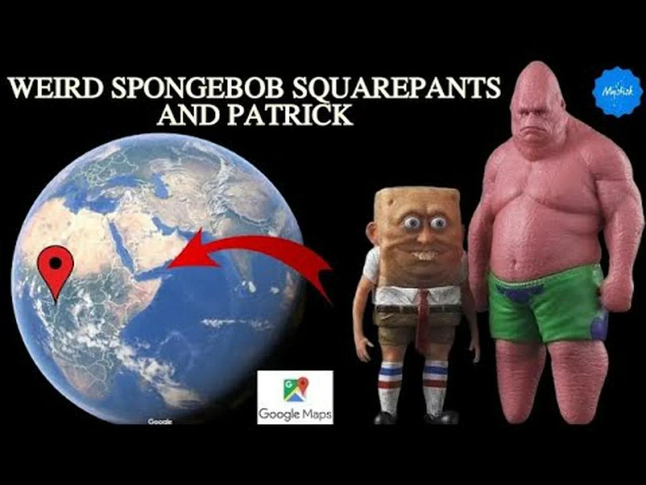 weird SpongeBob SquarePants and Patrick on Google maps! #googleearth #earth