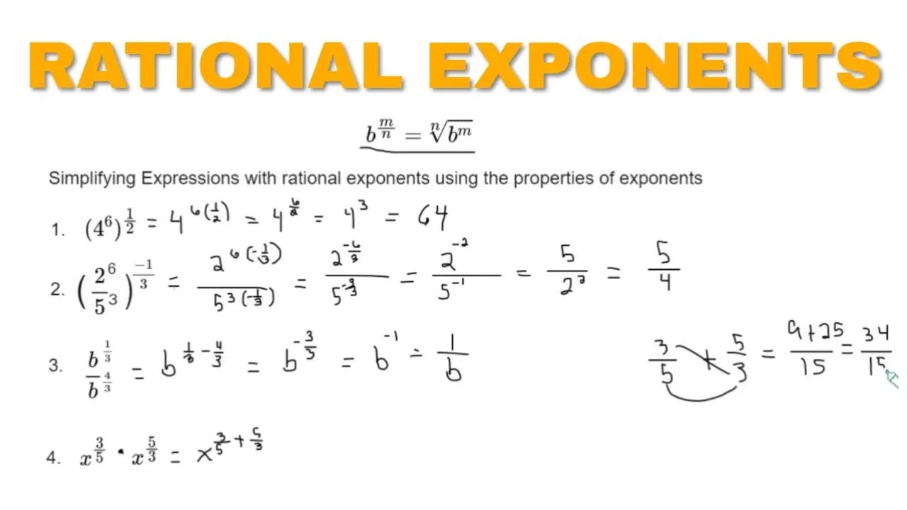 Simplifying Expressions with Rational Exponents using the Properties of ...