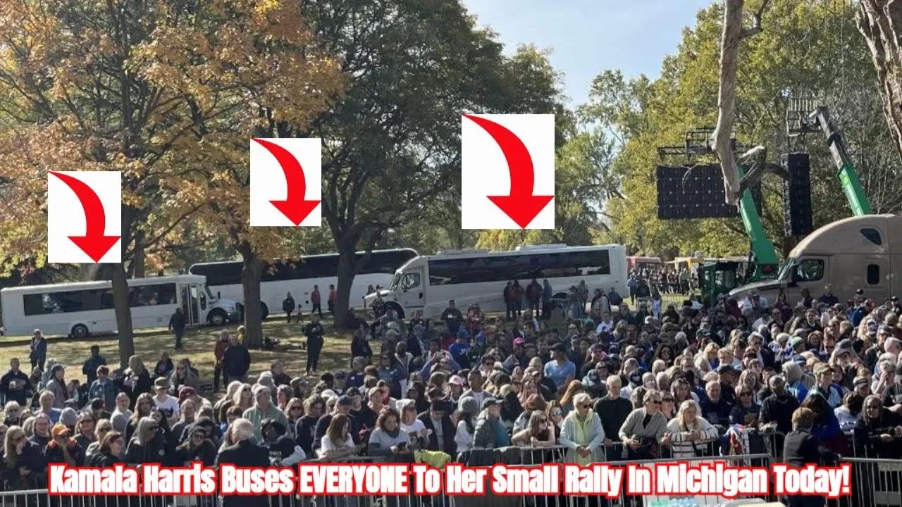 Kamala Harris Buses EVERYONE To Her Small Rally In Michigan Today!