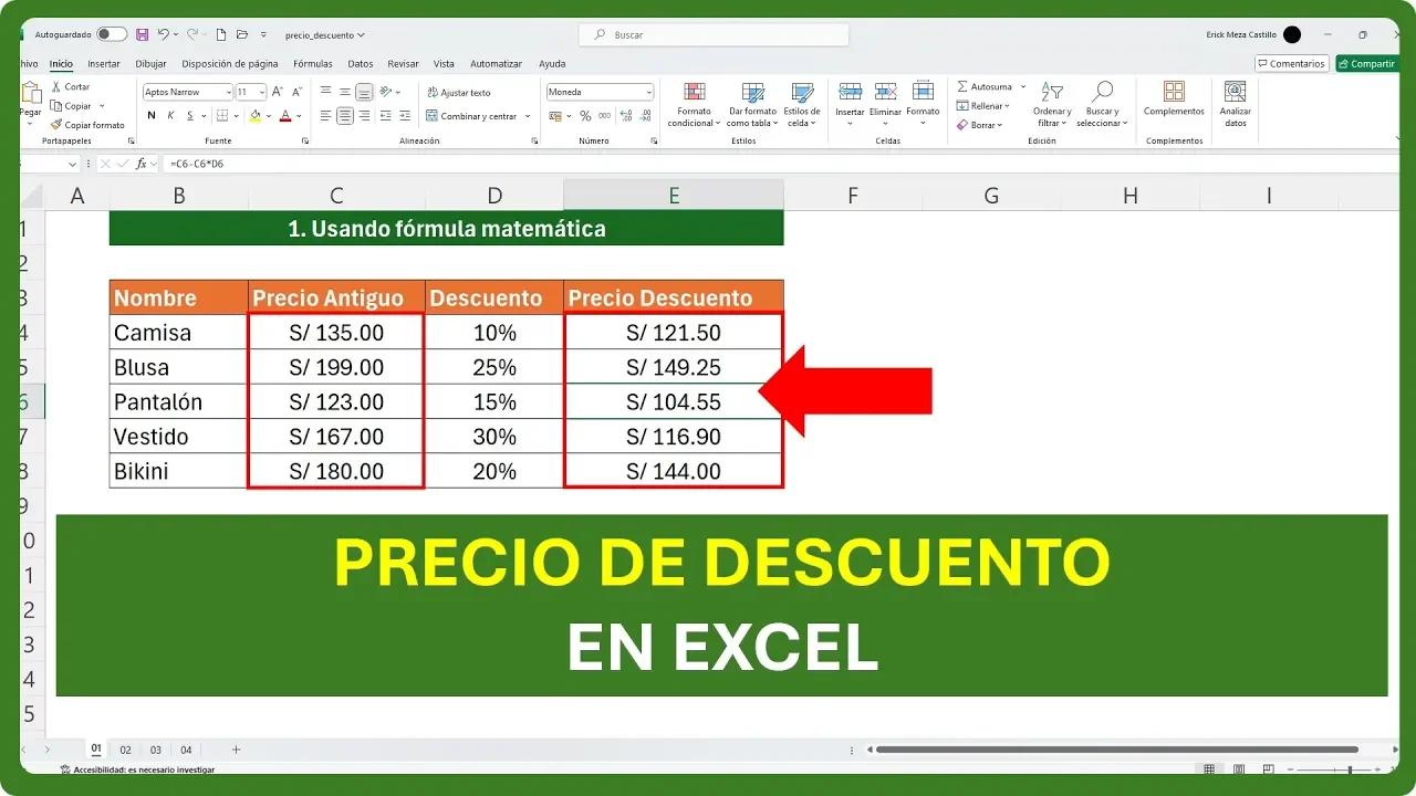 Cómo calcular el PRECIO DE DESCUENTO en Excel: (4 métodos)
