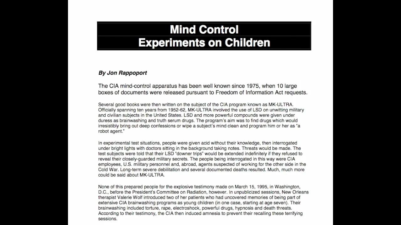 Jon Rappoport U.S. Government Mind Control Experiments on Children MK-Ultra