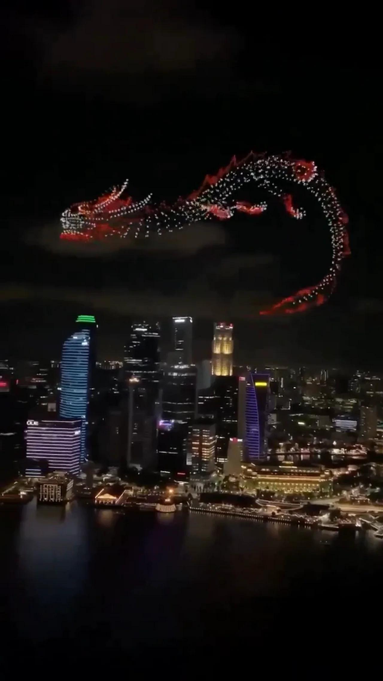 Flying dragon formed with 1500 drones