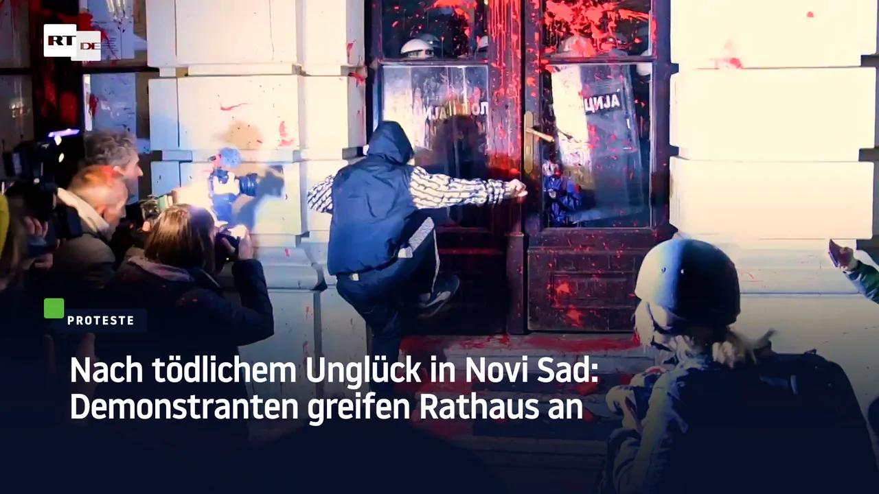 ⁣Nach tödlichem Unglück in Novi Sad: Demonstranten greifen Rathaus an