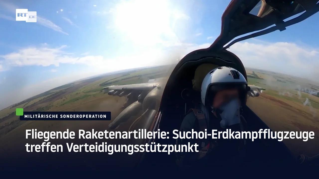 ⁣Fliegende Raketenartillerie: Suchoi-Erdkampfflugzeuge treffen Verteidigungsstützpunkt