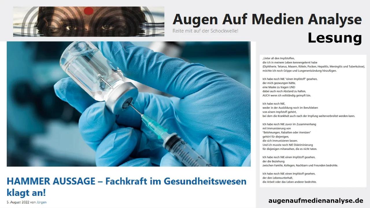 ⁣HAMMER AUSSAGE – Fachkraft im Gesundheitswesen klagt an! (Lesung!)