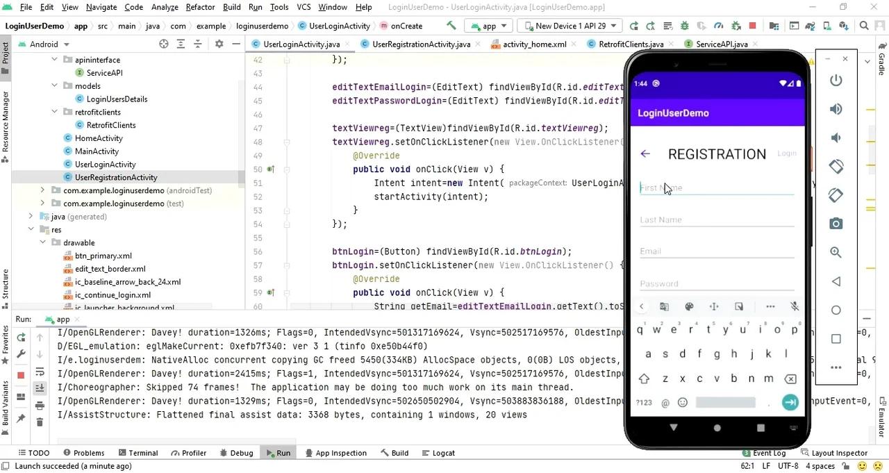 Android Studio- Login Registration using Retrofit Part-3