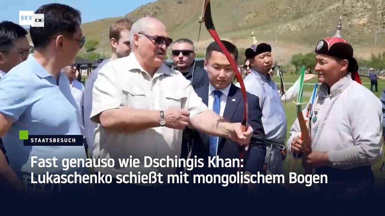 Fast genauso wie Dschingis Khan Lukaschenko schießt mit mongolischem Bogen