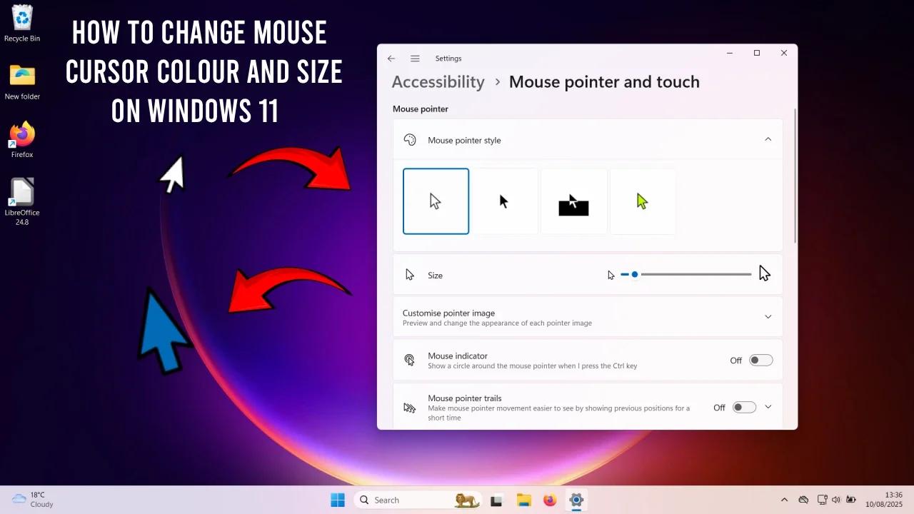 How to change mouse cursor colour and size