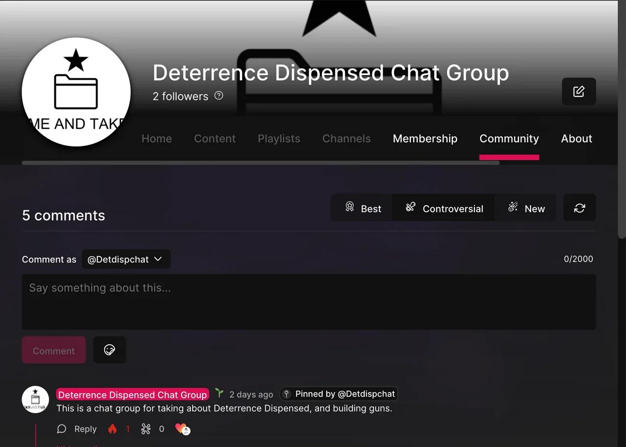 Introducing the odysee deterrence dispensed chat group