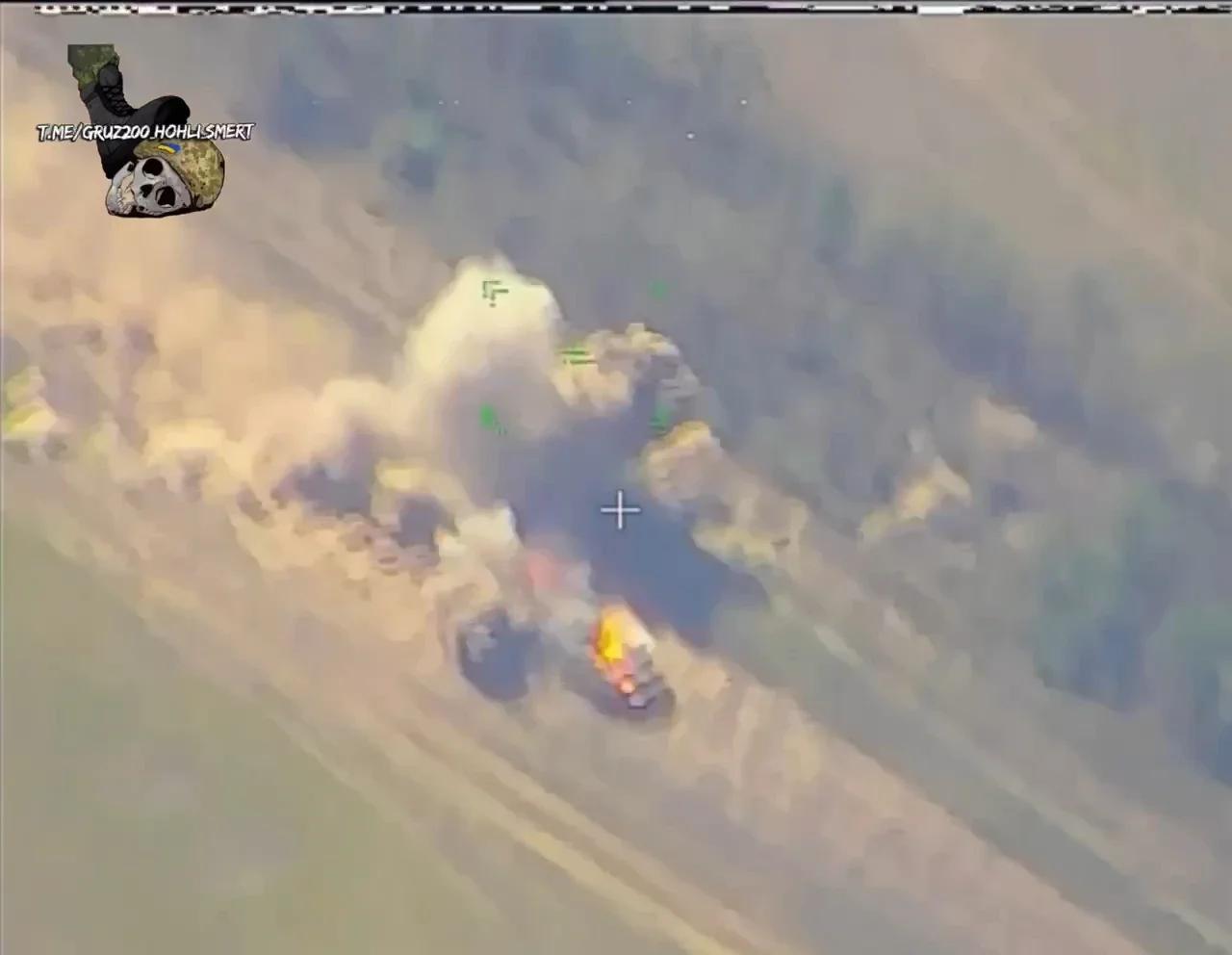 Explosion of a moving BMP APU.