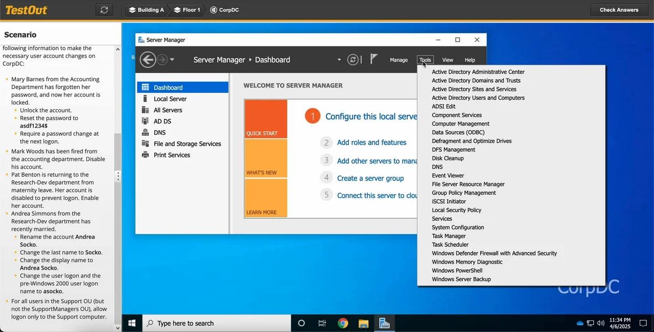 Testout Security Pro Labs 4 4 12 Manage User Accounts