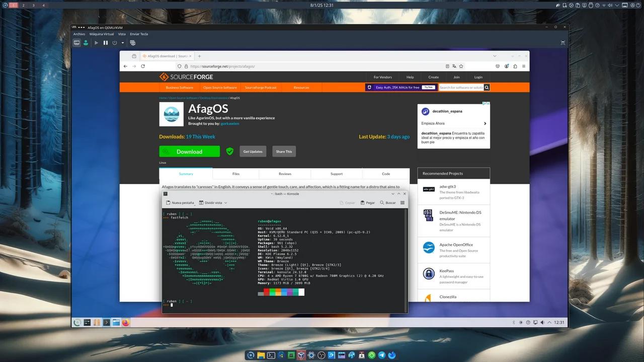 AfagOS Void Linux con Plasma vanilla.
