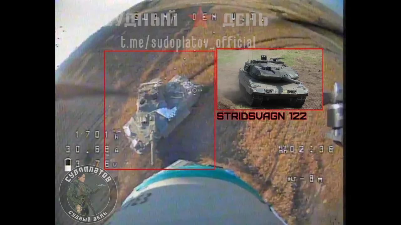 Russian FPV Drone Hits Leopard 2A5 (Swedish Stridsvagn 122)