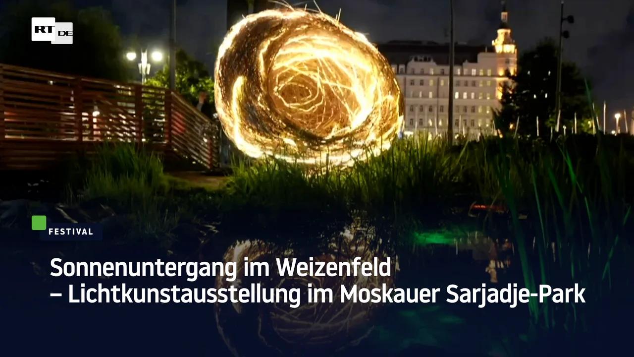 ⁣Sonnenuntergang im Weizenfeld – Lichtkunstausstellung im Moskauer Sarjadje-Park