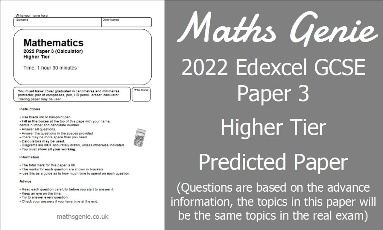 Edexcel 2022 GCSE Maths Paper 3 Higher Predicted Paper