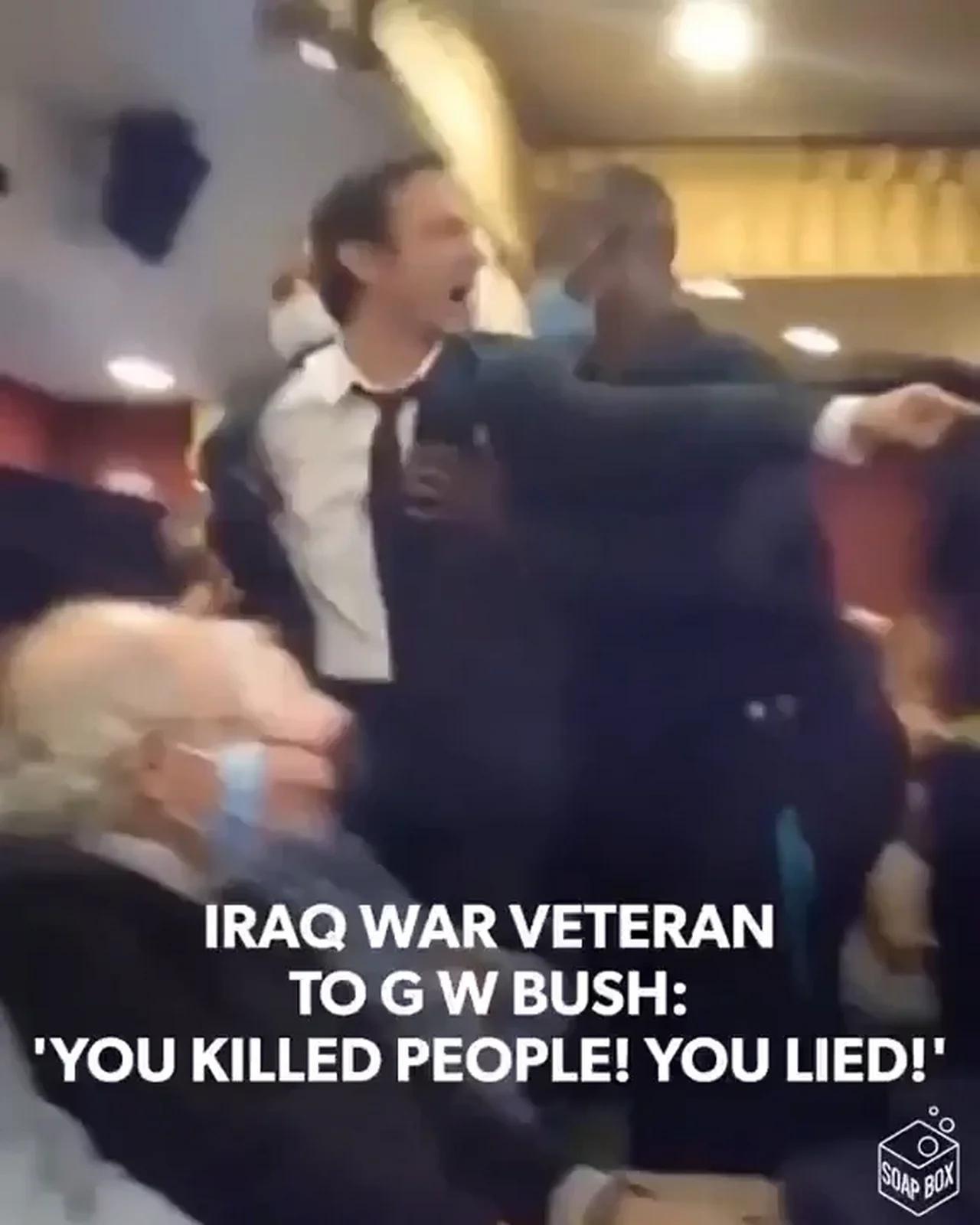 Iraq War veteran confronts George Bush.