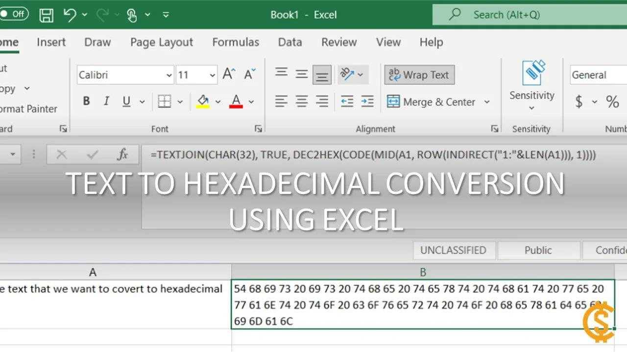 How to convert text to hexadecimal using excel