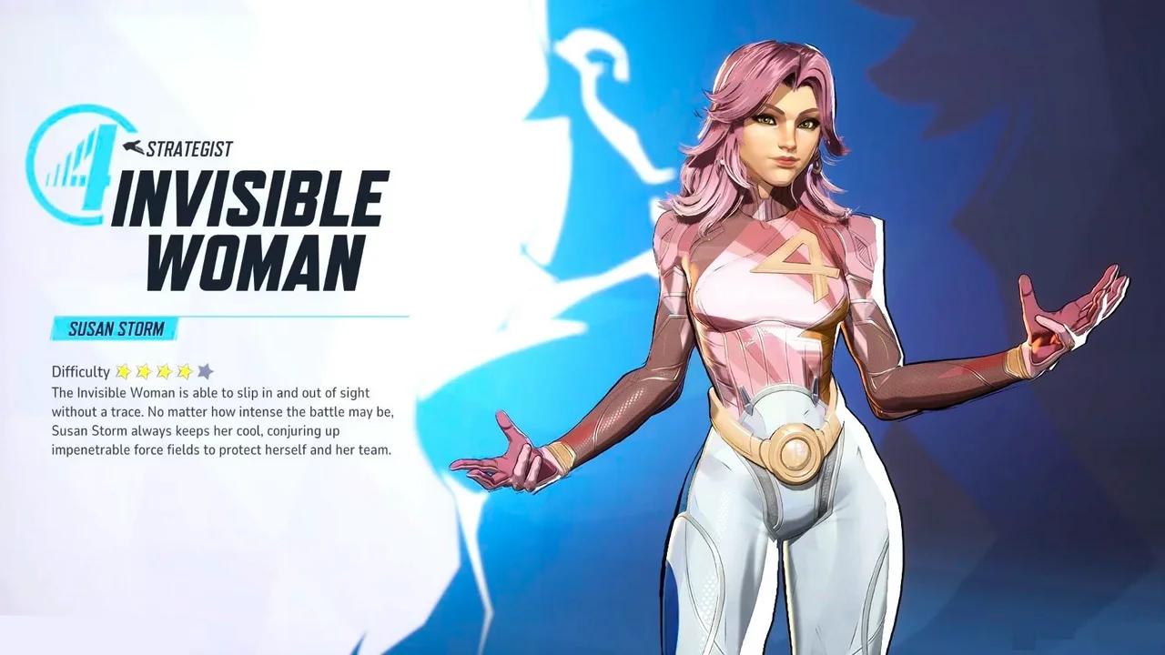 Invisible Woman Wearing Pink Top With Pink Hair in Marvel Rivals