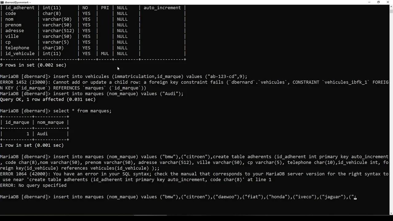 TP SQL en ligne de commande