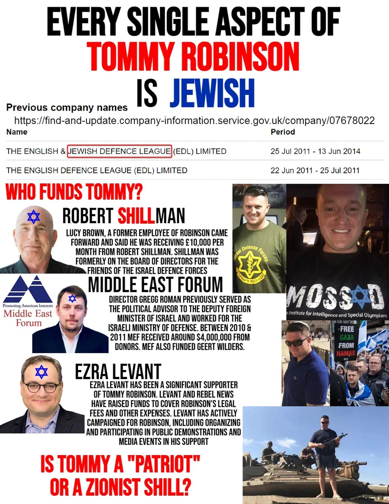 Every single aspect of Tommy Robinson is jewish