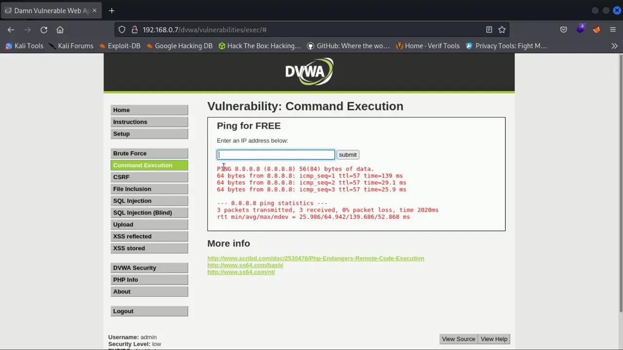 REVERSE SHELL MEDIANTE CAMPO DE EJECUCION DE COMANDOS METASPLOITABLE