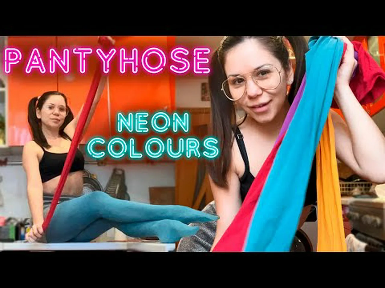 Neon color pantyhose try on - youtube